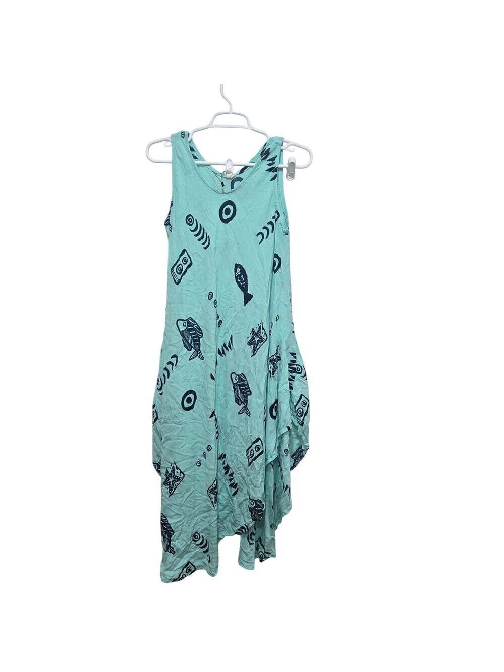 Exist Fish Print Hanky Hem Pocket Dress One Size Boho Beach
